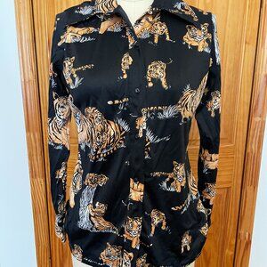 Vintage 1970s Unisex The Twins Inc. Miami Polyester Tiger Button Up Shirt